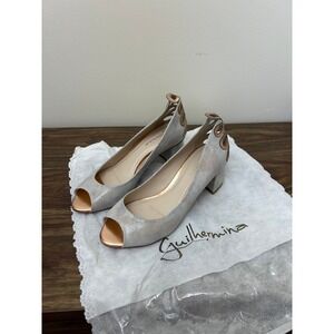 Guilhermina Heels Peep Toe Metallic Silver Leather Block Heel Cutout Women Shoes